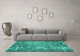 Machine Washable Abstract Turquoise Modern Area Rugs in a Living Room,, wshabs1068turq
