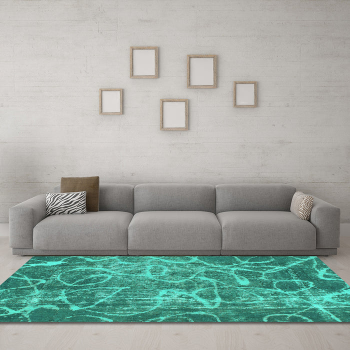 Machine Washable Abstract Turquoise Modern Area Rugs in a Living Room,, wshabs1068turq