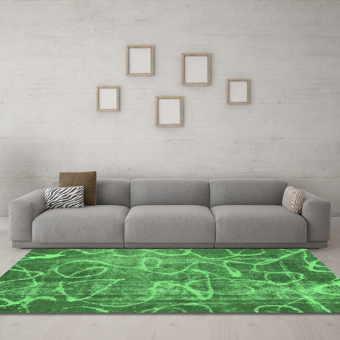 Machine Washable Abstract Emerald Green Modern Area Rugs in a Living Room,, wshabs1068emgrn
