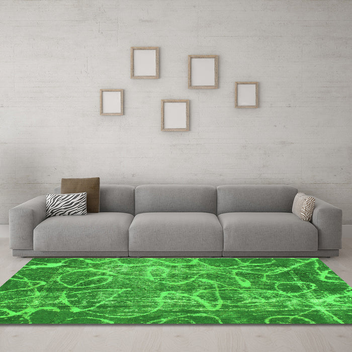 Machine Washable Abstract Green Modern Area Rugs in a Living Room,, wshabs1068grn