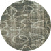 Round Machine Washable Abstract Dark Olive Green Rug, wshabs1068