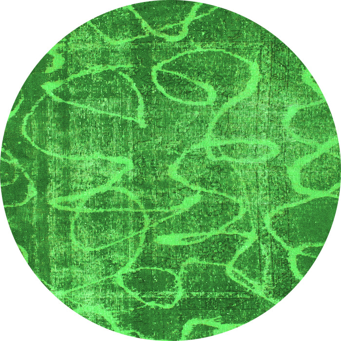 Round Machine Washable Abstract Green Modern Area Rugs, wshabs1068grn