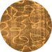 Round Machine Washable Abstract Orange Modern Area Rugs, wshabs1068org