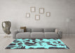 Machine Washable Abstract Turquoise Modern Area Rugs in a Living Room,, wshabs1069turq