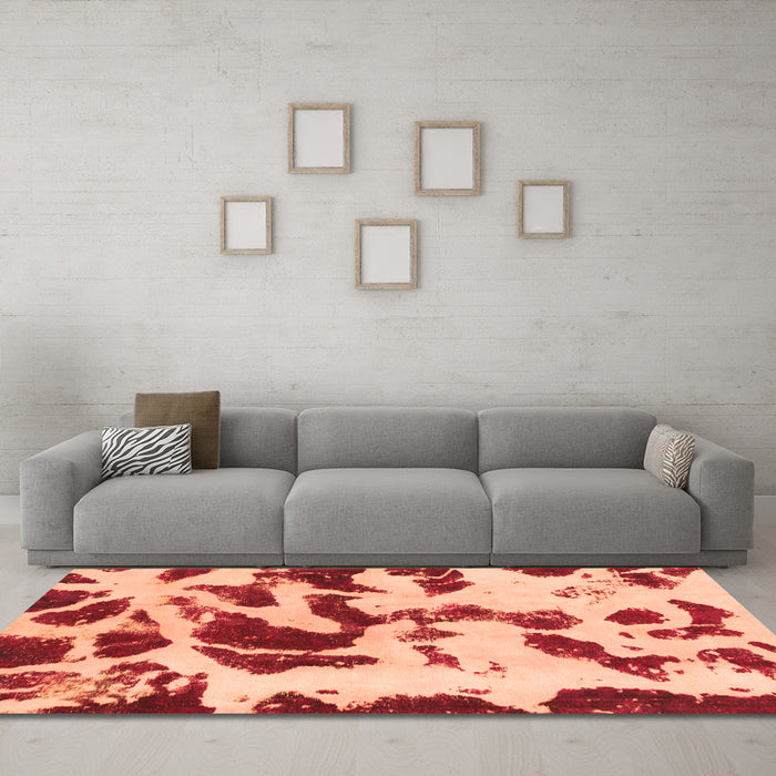 Machine Washable Abstract Orange Modern Area Rugs in a Living Room, wshabs1069org
