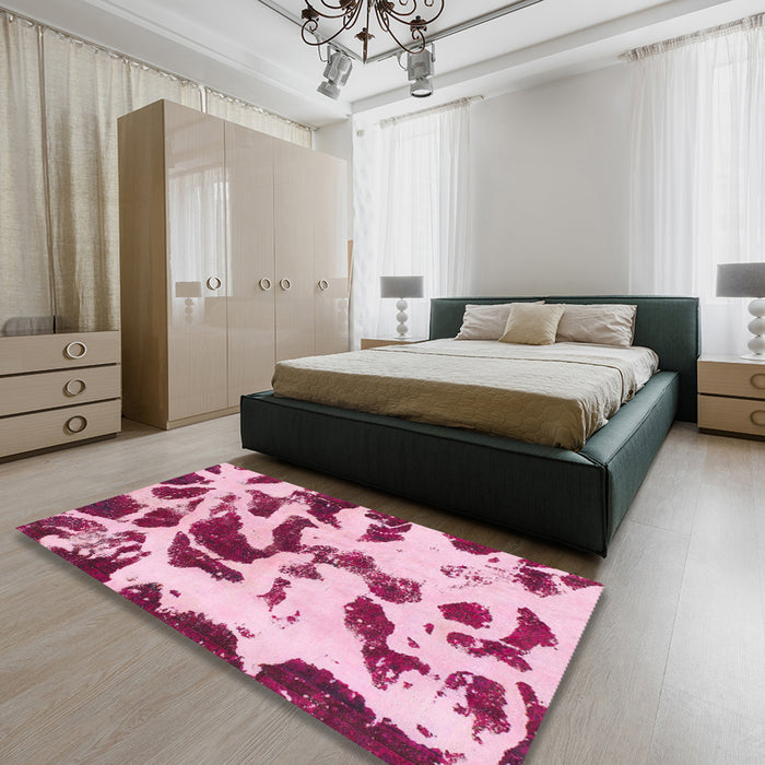 Square Abstract Pink Violet Pink Modern Rug in a Living Room, abs1069