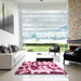 Square Machine Washable Abstract Pink Violet Pink Rug in a Living Room, wshabs1069