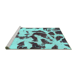 Sideview of Machine Washable Abstract Turquoise Modern Area Rugs, wshabs1069turq