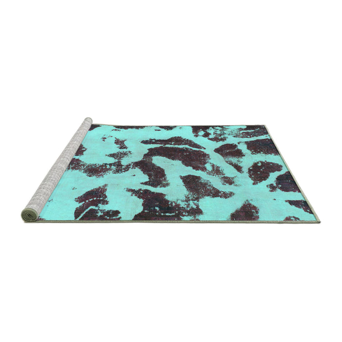Sideview of Machine Washable Abstract Turquoise Modern Area Rugs, wshabs1069turq