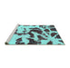 Sideview of Machine Washable Abstract Turquoise Modern Area Rugs, wshabs1069turq