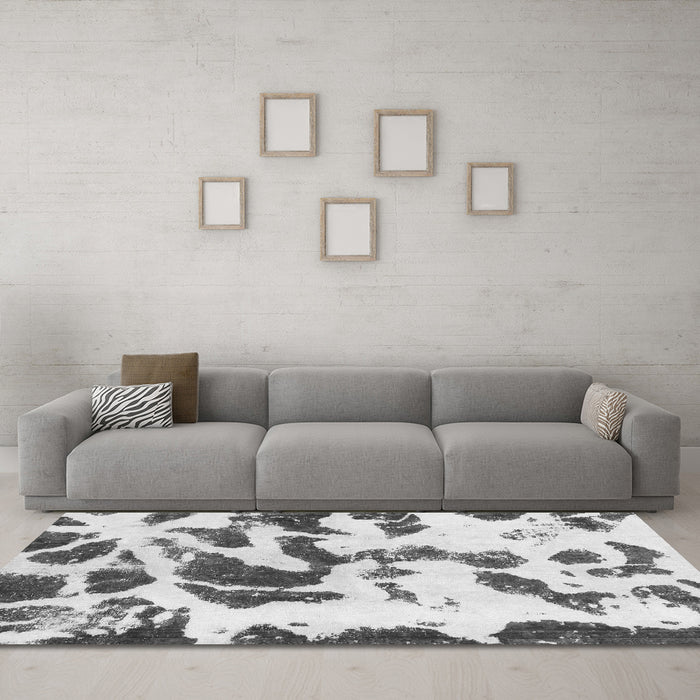 Machine Washable Abstract Gray Modern Rug in a Living Room,, wshabs1069gry