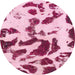 Round Machine Washable Abstract Pink Violet Pink Rug, wshabs1069