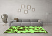 Machine Washable Abstract Green Modern Area Rugs in a Living Room,, wshabs1069grn