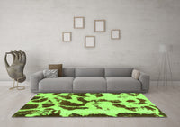 Machine Washable Abstract Green Modern Rug, wshabs1069grn