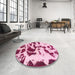 Round Machine Washable Abstract Pink Violet Pink Rug in a Office, wshabs1069