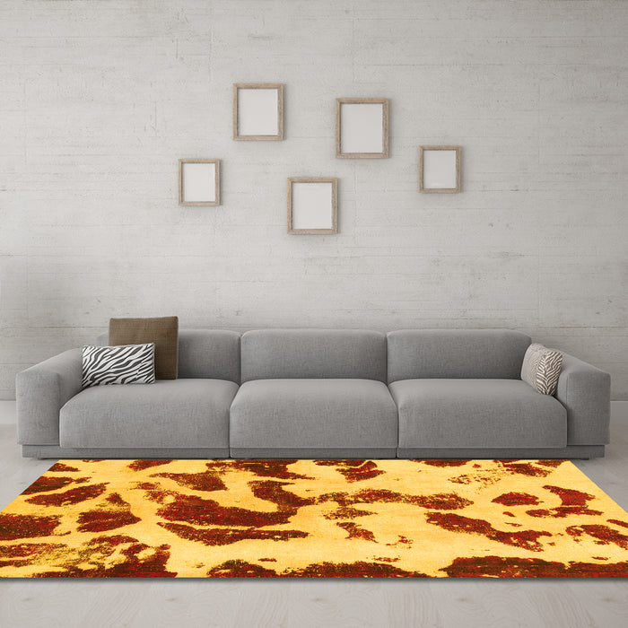 Machine Washable Abstract Yellow Modern Rug in a Living Room, wshabs1069yw