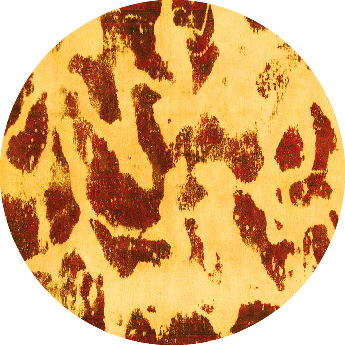 Round Machine Washable Abstract Yellow Modern Rug, wshabs1069yw