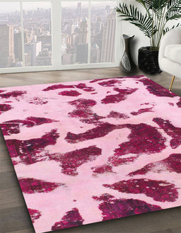 Machine Washable Abstract Pink Violet Pink Rug in a Family Room, wshabs1069