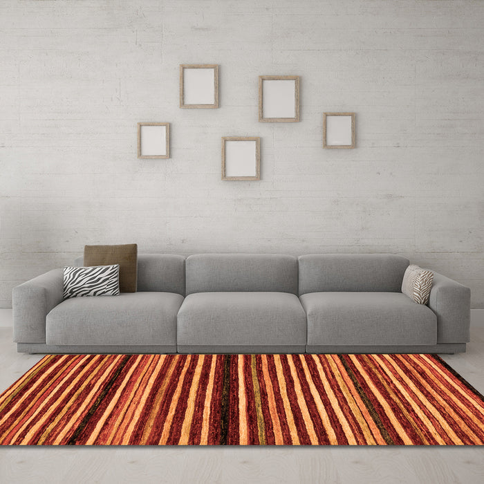Machine Washable Abstract Orange Modern Area Rugs in a Living Room, wshabs106org
