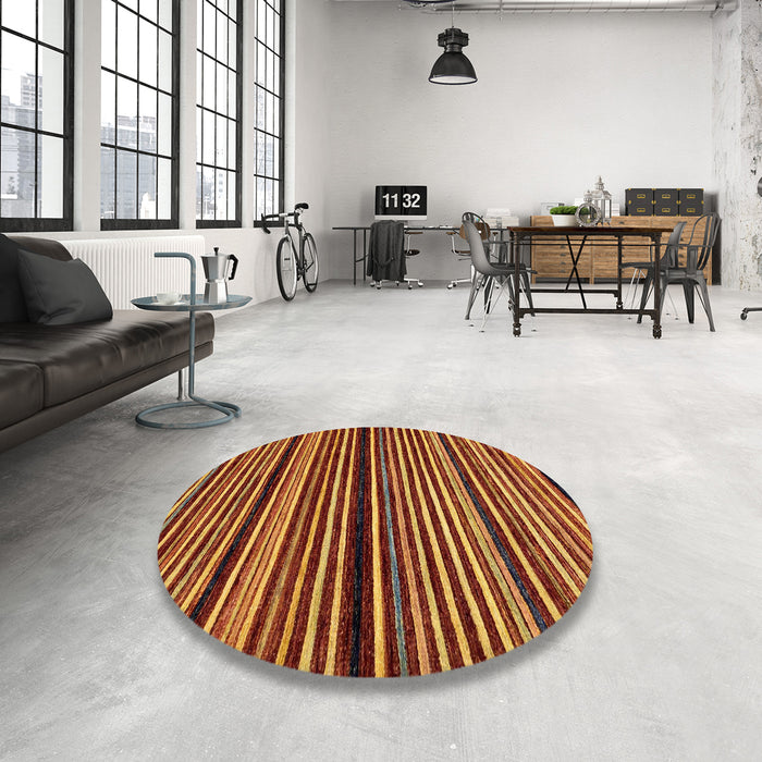 Round Machine Washable Abstract Tomato Red Rug in a Office, wshabs106