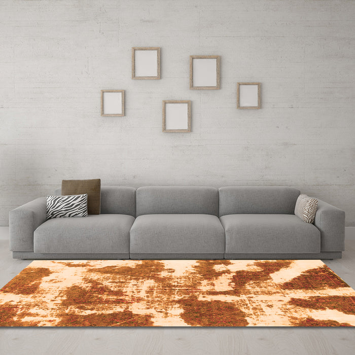 Machine Washable Abstract Orange Modern Area Rugs in a Living Room, wshabs1070org