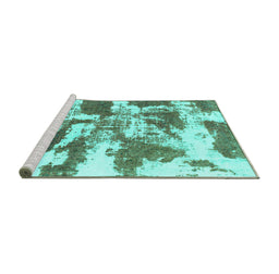 Sideview of Machine Washable Abstract Turquoise Modern Area Rugs, wshabs1070turq