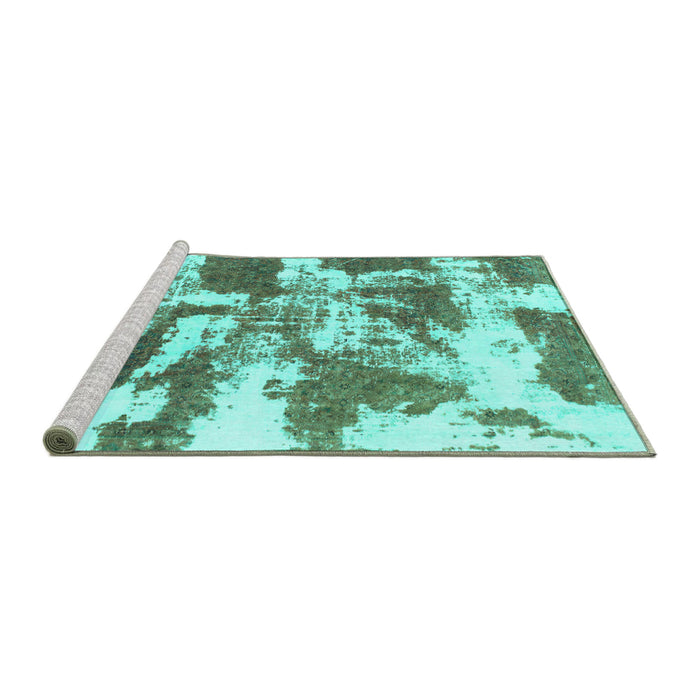 Sideview of Machine Washable Abstract Turquoise Modern Area Rugs, wshabs1070turq