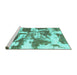 Sideview of Machine Washable Abstract Turquoise Modern Area Rugs, wshabs1070turq