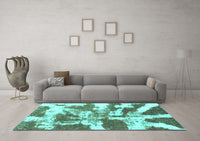 Machine Washable Abstract Turquoise Modern Rug, wshabs1070turq