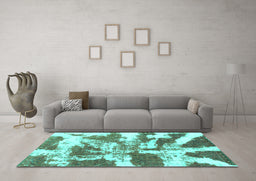 Machine Washable Abstract Turquoise Modern Area Rugs in a Living Room,, wshabs1070turq