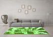 Machine Washable Abstract Green Modern Area Rugs in a Living Room,, wshabs1070grn