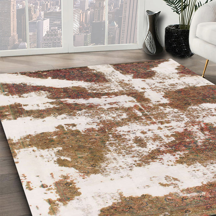 Machine Washable Abstract Light Brown Rug in a Family Room, wshabs1070