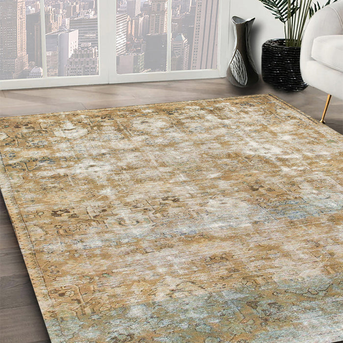 Round Abstract Orange Brown Modern Rug in a Office, abs1071