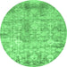 Round Machine Washable Abstract Emerald Green Modern Area Rugs, wshabs1071emgrn