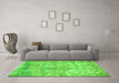 Machine Washable Abstract Green Modern Area Rugs in a Living Room,, wshabs1071grn