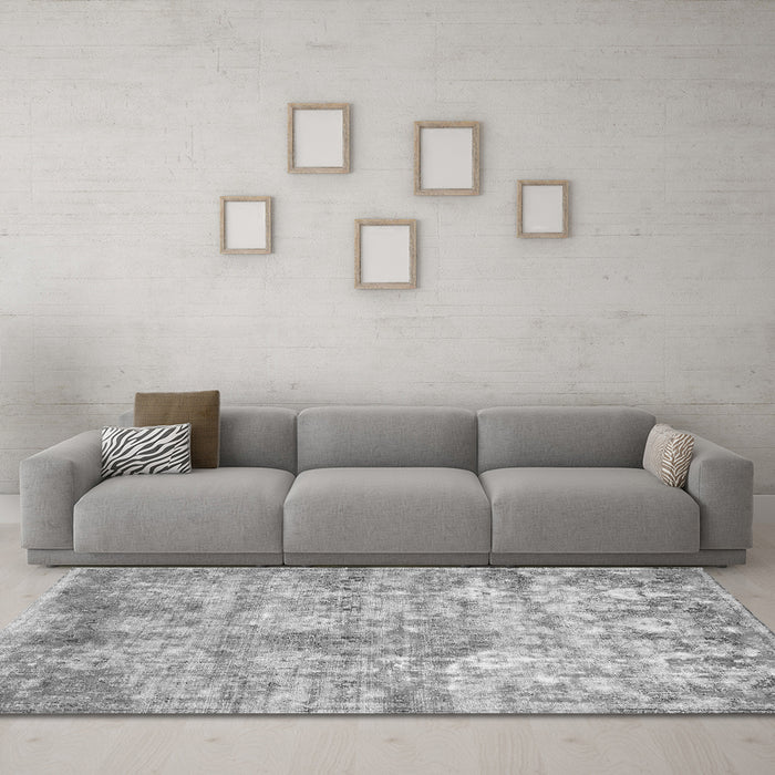 Machine Washable Abstract Gray Modern Rug in a Living Room,, wshabs1071gry
