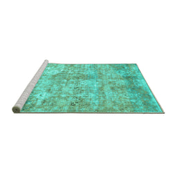 Sideview of Machine Washable Abstract Turquoise Modern Area Rugs, wshabs1071turq