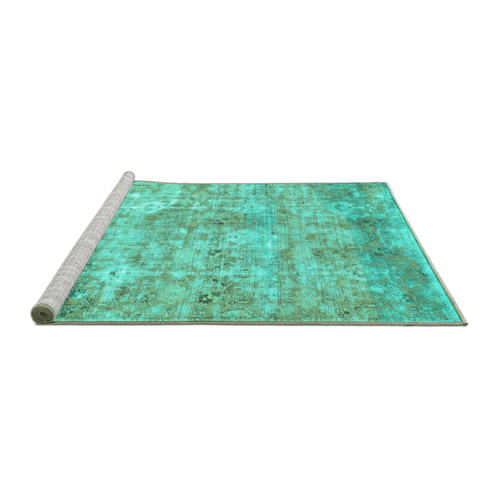 Sideview of Machine Washable Abstract Turquoise Modern Area Rugs, wshabs1071turq