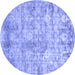 Round Machine Washable Abstract Blue Modern Rug, wshabs1071blu