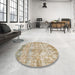 Round Machine Washable Abstract Orange Brown Rug in a Office, wshabs1071