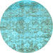 Round Abstract Light Blue Modern Rug, abs1071lblu