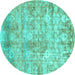 Round Machine Washable Abstract Turquoise Modern Area Rugs, wshabs1071turq