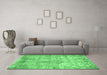 Machine Washable Abstract Emerald Green Modern Area Rugs in a Living Room,, wshabs1071emgrn