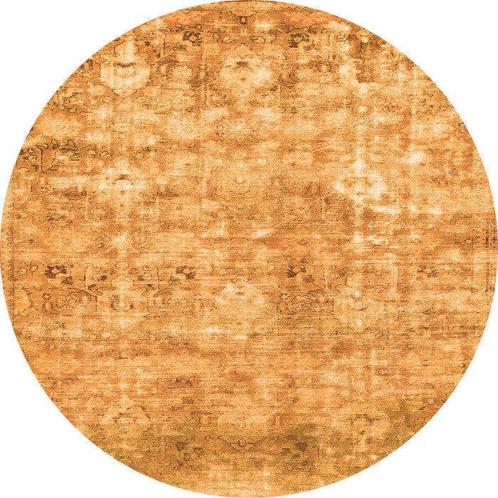 Round Machine Washable Abstract Orange Modern Area Rugs, wshabs1071org