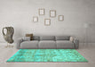 Machine Washable Abstract Turquoise Modern Area Rugs in a Living Room,, wshabs1071turq