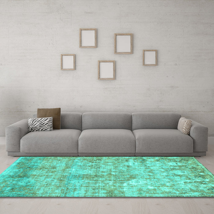 Machine Washable Abstract Turquoise Modern Area Rugs in a Living Room,, wshabs1071turq