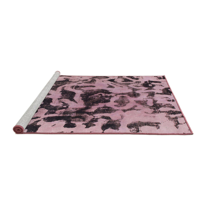 Round Machine Washable Abstract Cadillac Pink Rug, wshabs1072