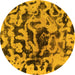 Round Machine Washable Abstract Yellow Modern Rug, wshabs1072yw