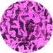 Round Machine Washable Abstract Pink Modern Rug, wshabs1072pnk