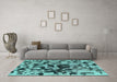 Machine Washable Abstract Turquoise Modern Area Rugs in a Living Room,, wshabs1072turq